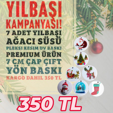 Yılbaşı Ağacı Süsü 7 Adet Pleksi Kesim Çift Taraflı UV Baskı